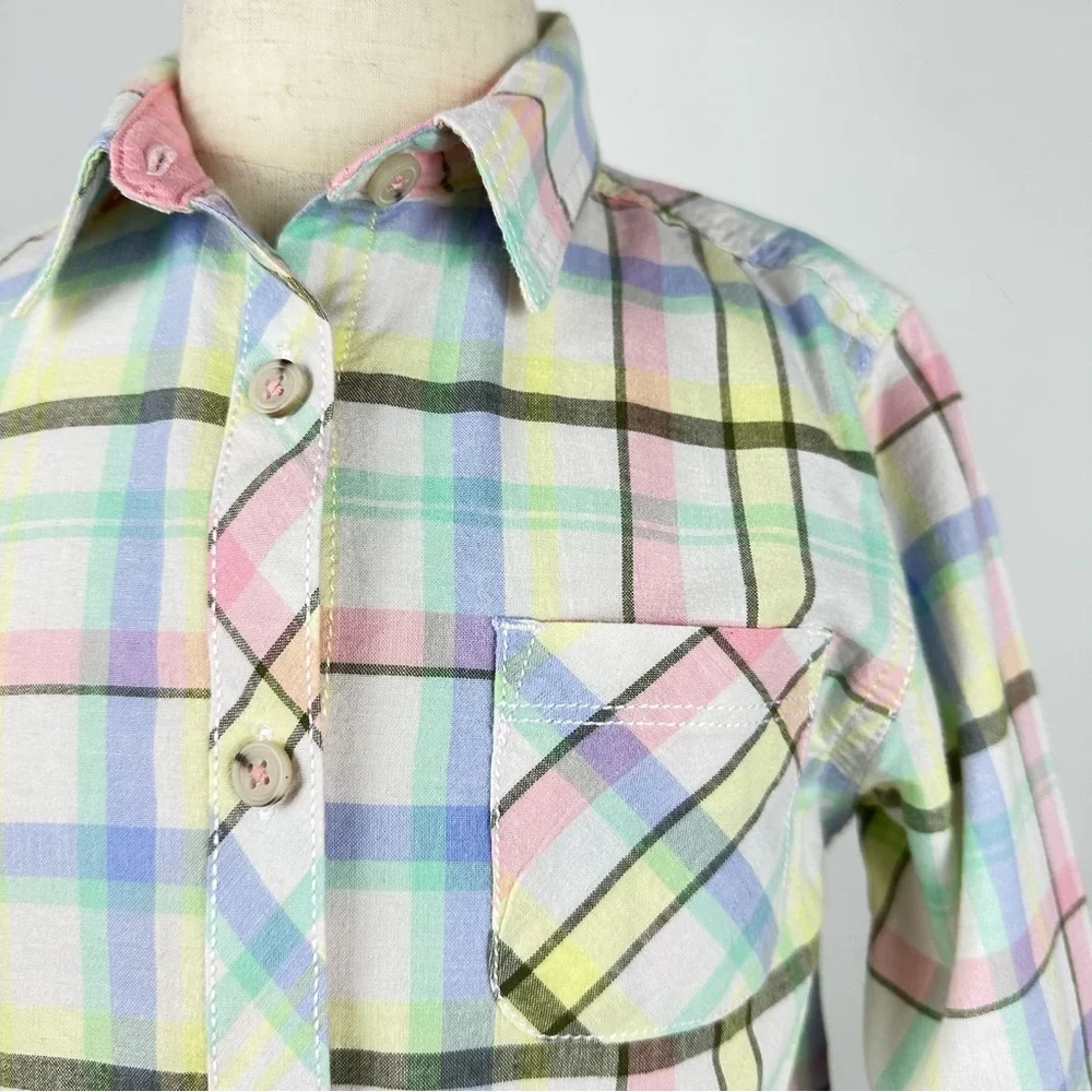 Cat & Jack plaid collared button down shirt in spring colors - size 6/6x